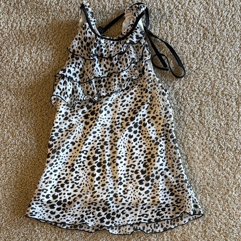 Black and White Ruffled Tie Front Camisole